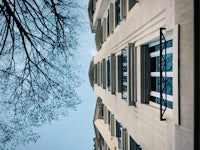 a white building with a blue sky